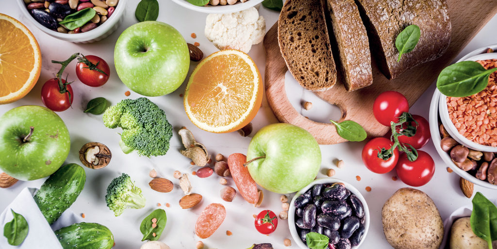 Photo of simple and complex carbs, apples, fruits, vegetables, nuts, etc